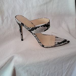 Anne Michelle Classic Double Band Snakeskin Stiletto Mule Heel Pointed Toe
